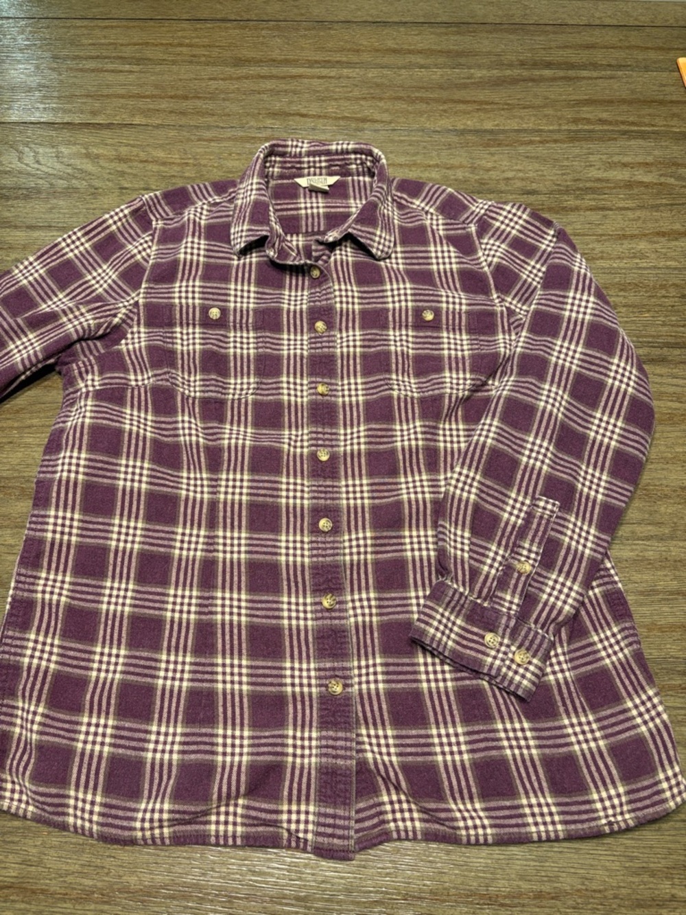 Duluth Trading Company Purple Plaid Button-Up Flannel Shirt